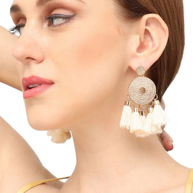 SOHI Women's Tassel Drop Earrings, Gold / Gold, alternate image number null