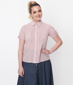 Unique Vintage Rose Clip Dot Tie Cuff Blouse