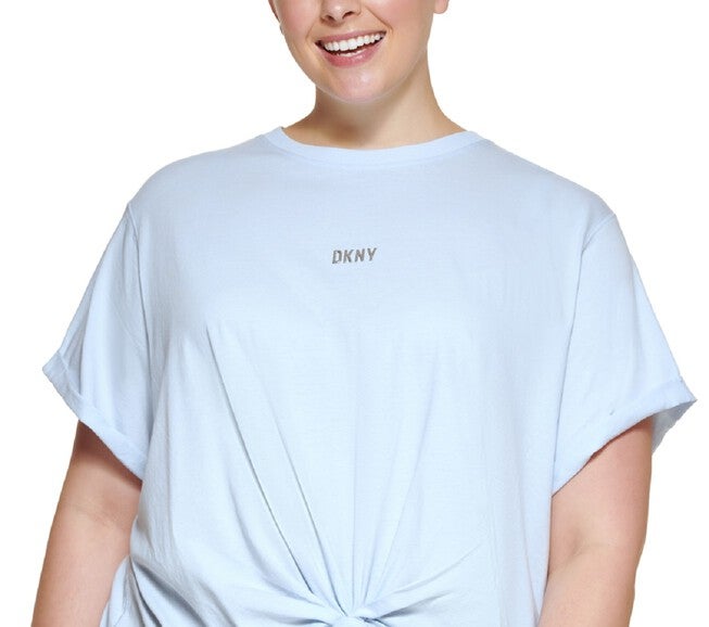 DKNY Women's Sport Plus Knot Front Metallic Logo T-Shirt Blue Size 3X, , alternate image number 4