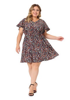Floral Drawstring Waist V Neck Dress