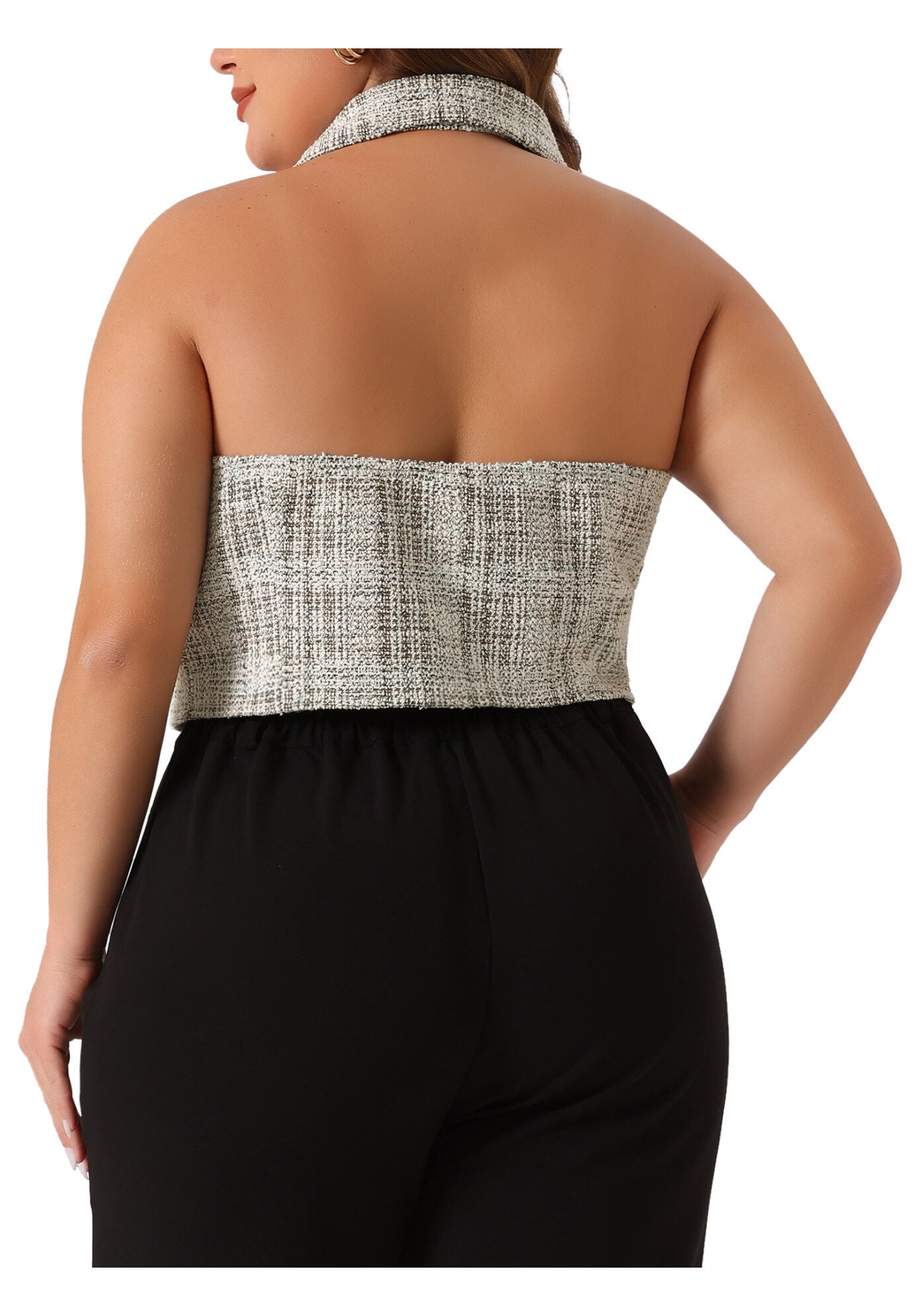 VINTAGE TWEED HALTER NECK SINGLE BREASTED VEST, White / White, alternate image number 3