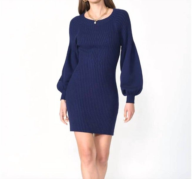 Mellie Ribbed Puff Sleeve Sweater Dress in Marine Blue, Marine Blue / Navy, hi-res image number null
