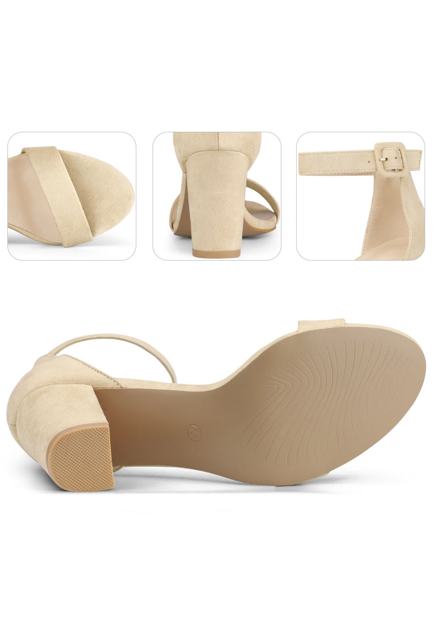 Ankle Strap Open Toe Chunky High Heels Sandals, Beige / Beige, alternate image number 2