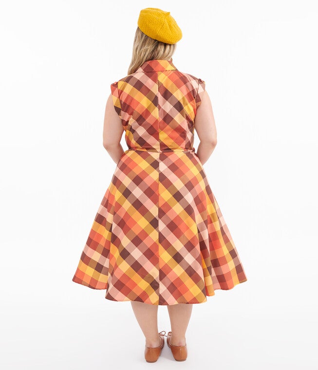 1950s Fall Madras Plaid Shirt Dress, Fall Madras Plaid / Orange, alternate image number 2