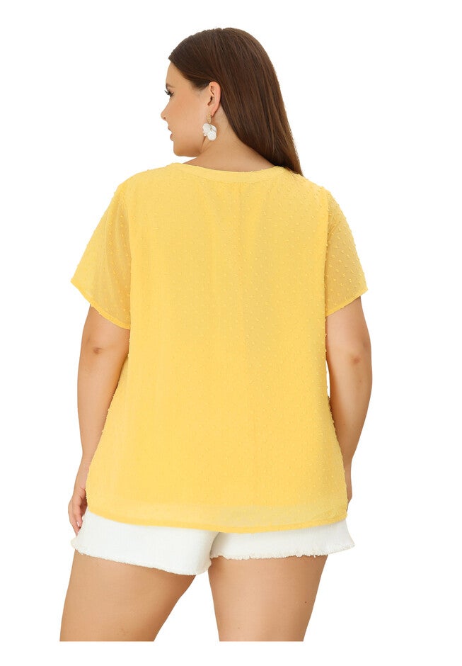 Swiss Dots Notched Neck Short Sleeve Basic Blouse, Yellow / Yellow, alternate image number 3