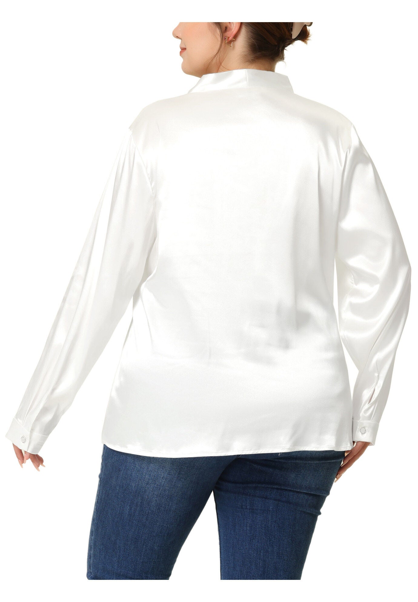 Tie Neck Satin Top Blouse, White / White, alternate image number 3