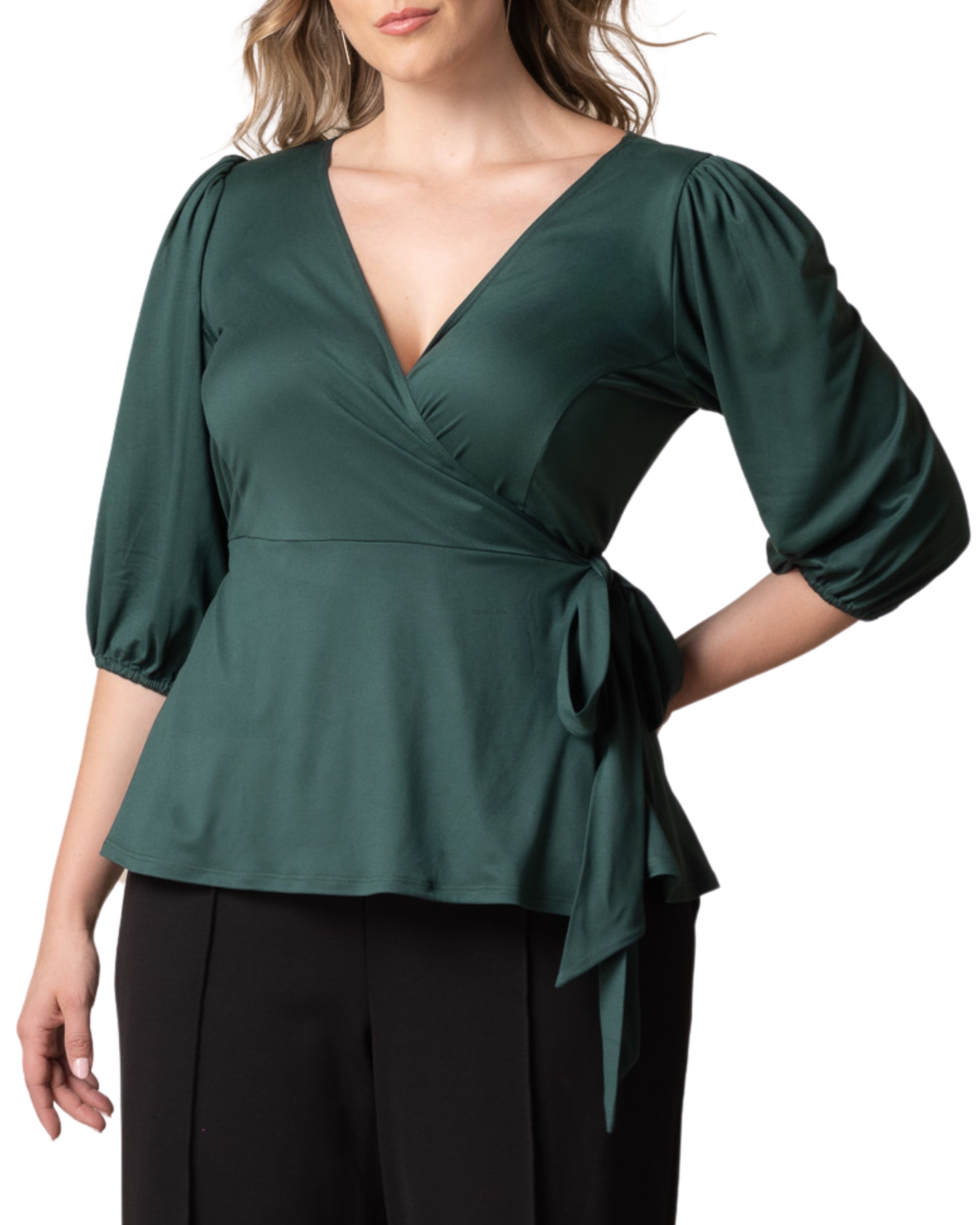 Nina Wrap Top, HUNTER GREEN / Hunter Green, alternate image number 2