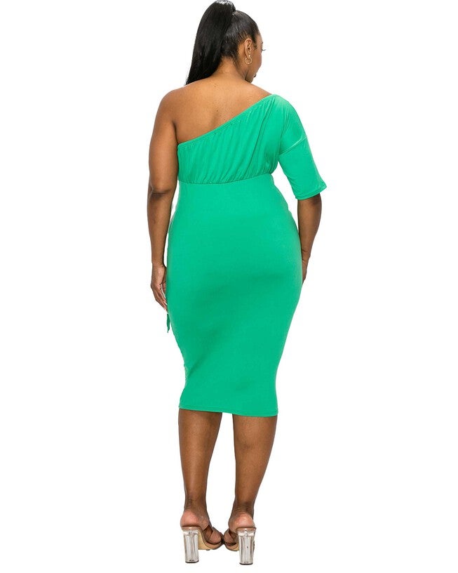 CHEYENNE ONE SHOULDER MIDI DRESS, Kelly Green New / Kelly Green, alternate image number 1