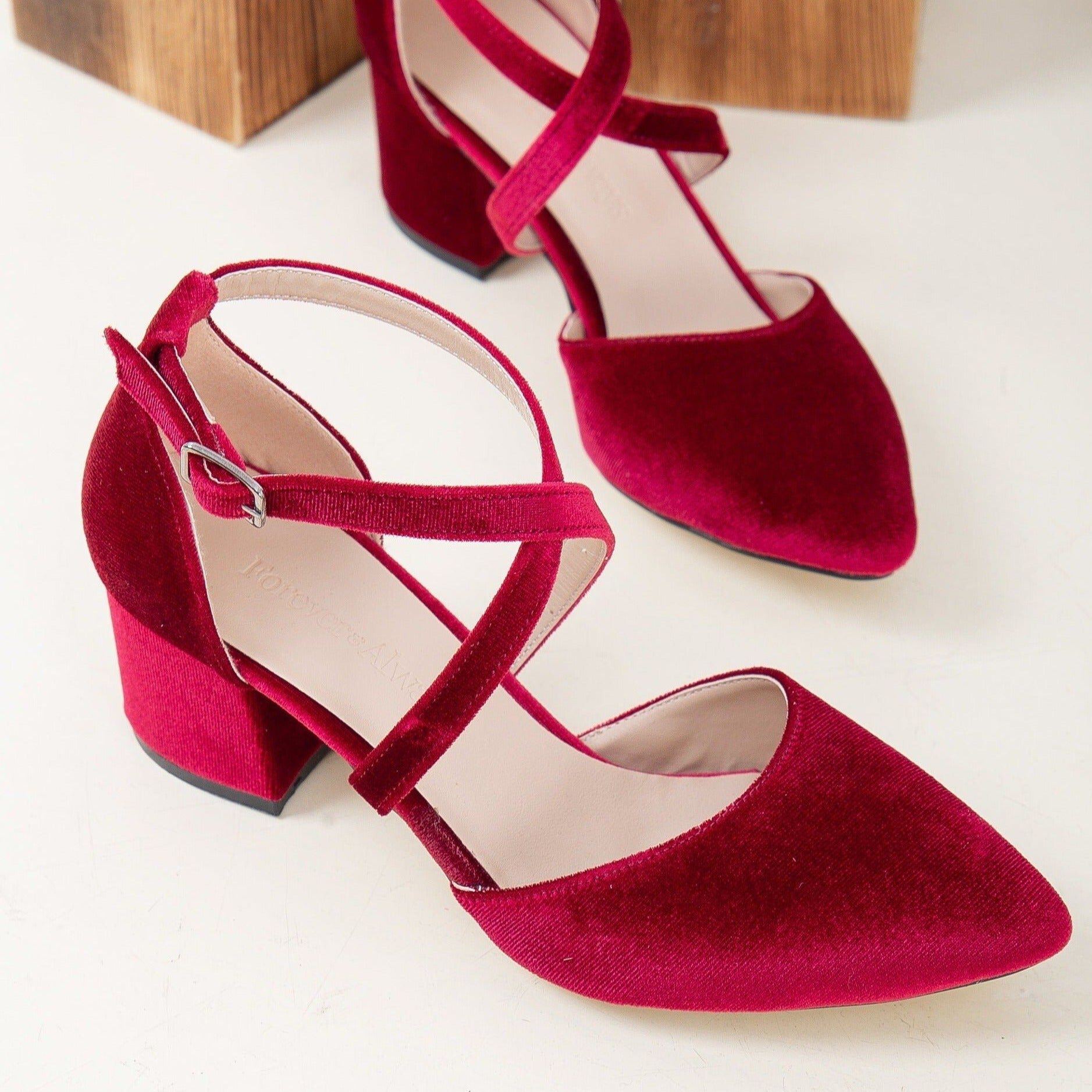 Dolly Low Block Heel Pumps, Burgundy Velvet / Burgundy, alternate image number 4
