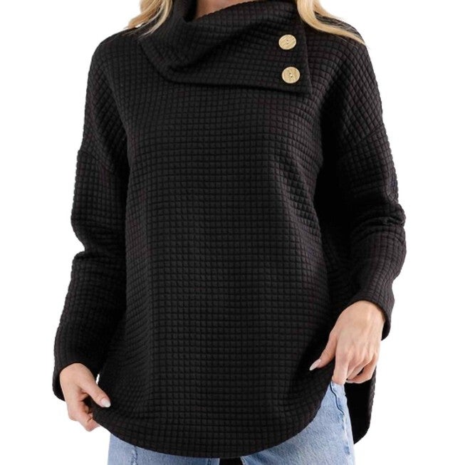 SPLIT COWL NECK SWEATER IN BLACK, Black / Black, hi-res image number 0