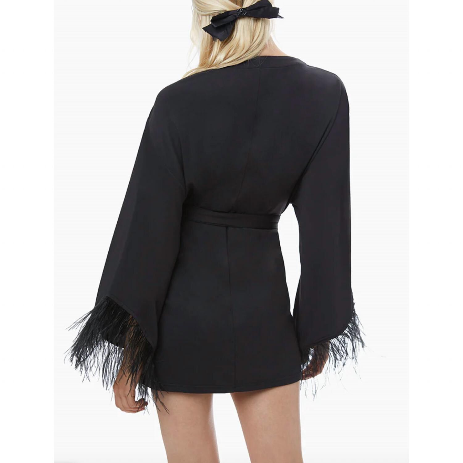 FEATHER ROBE IN BLACK, Black / Black, alternate image number 2