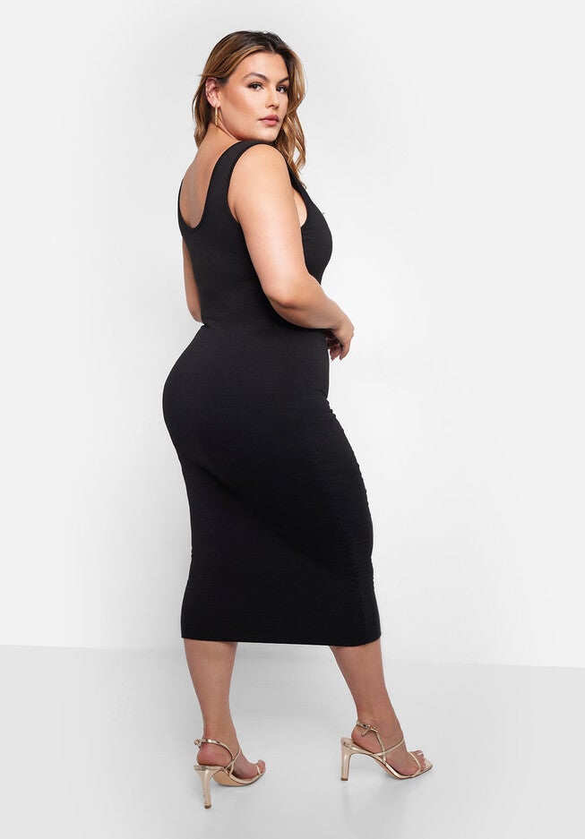 Essential Cotton Tank Midi Bodycon Dress, Black / Black, alternate image number 3