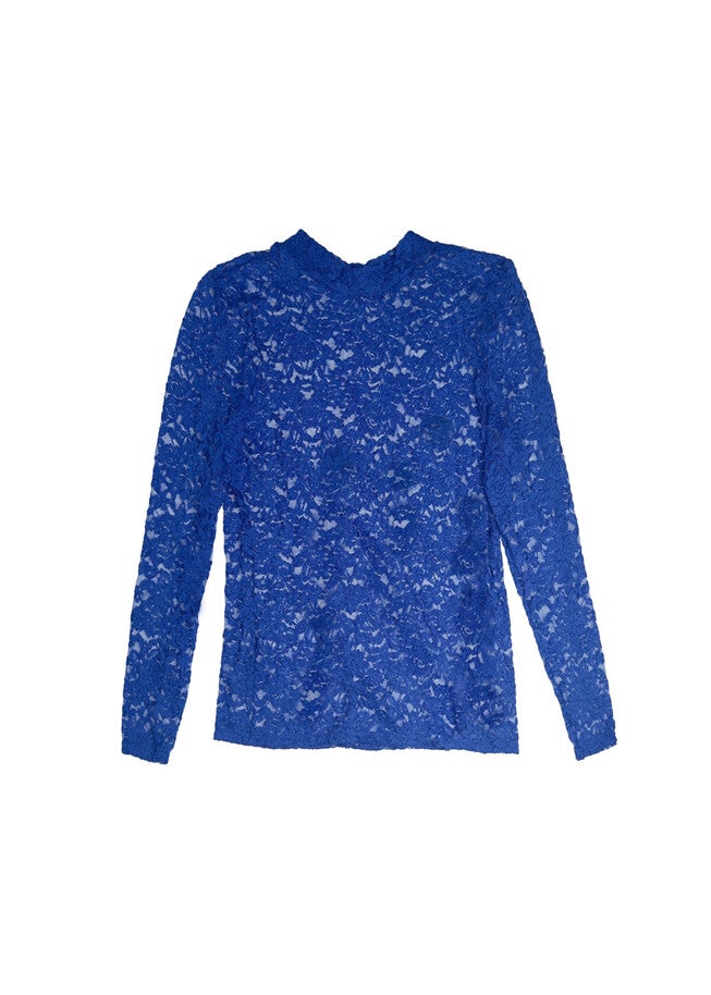 NOVA STRETCH LACE MOCK TURTLENECK, Cobalt / Cobalt, hi-res image number 0