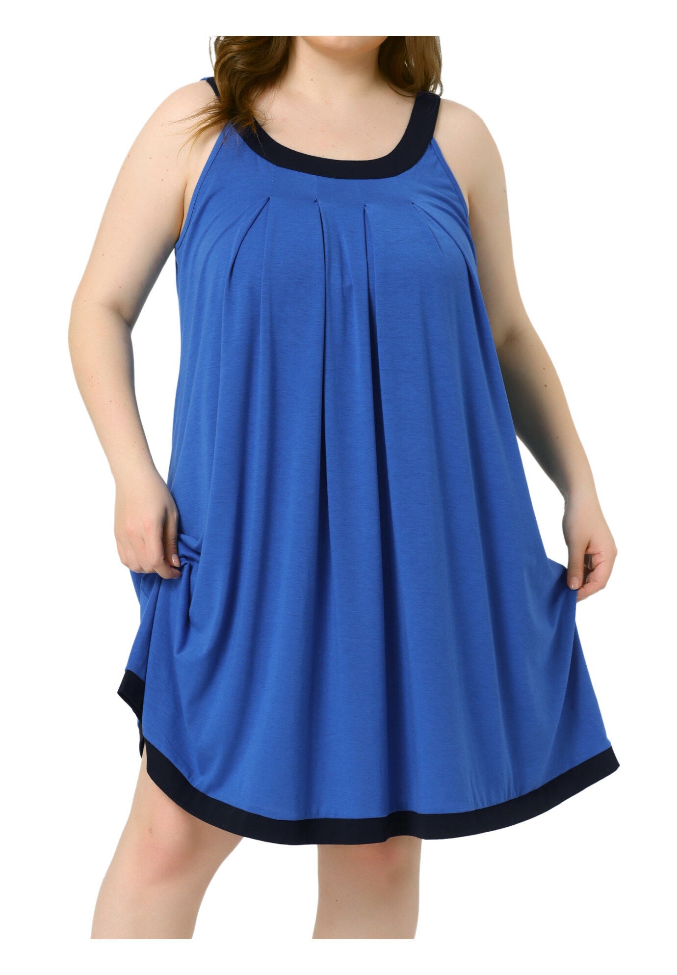 SLEEVELESS SLEEPWEAR WIDE STRAP SLEEPSHIRTS PLEATED SCOOPNECK NIGHTSHIRT, Royal Blue / Royal Blue, alternate image number 1