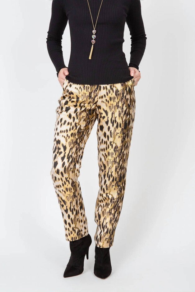 GOLDEN LEOPARD JACQUARD CIGARETTE PANT IN GOLD, Gold / Gold, hi-res image number null