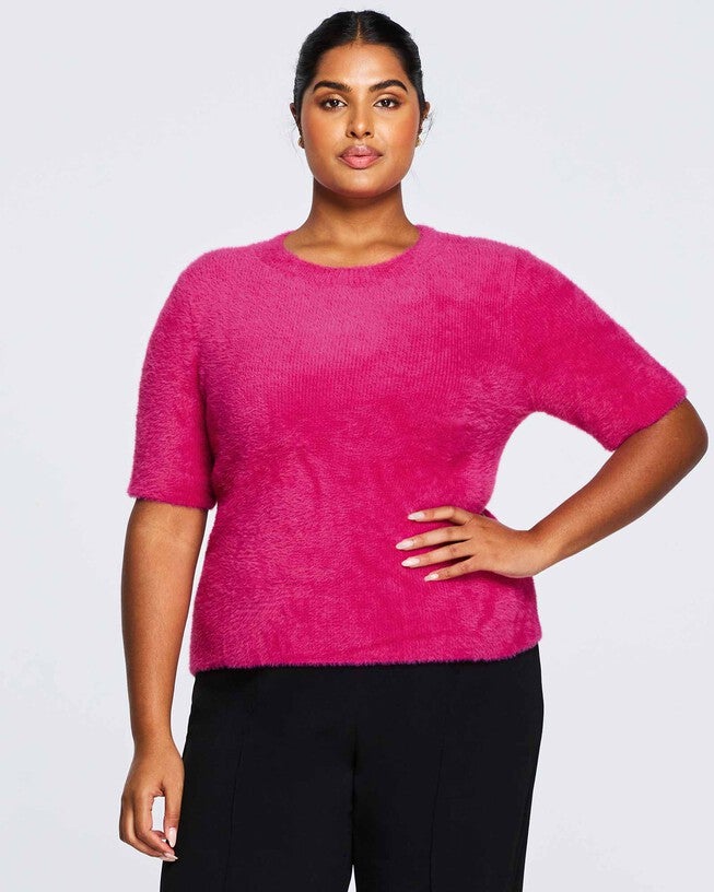 Nora Fuzzy Short Sleeved Knit, , alternate image number null