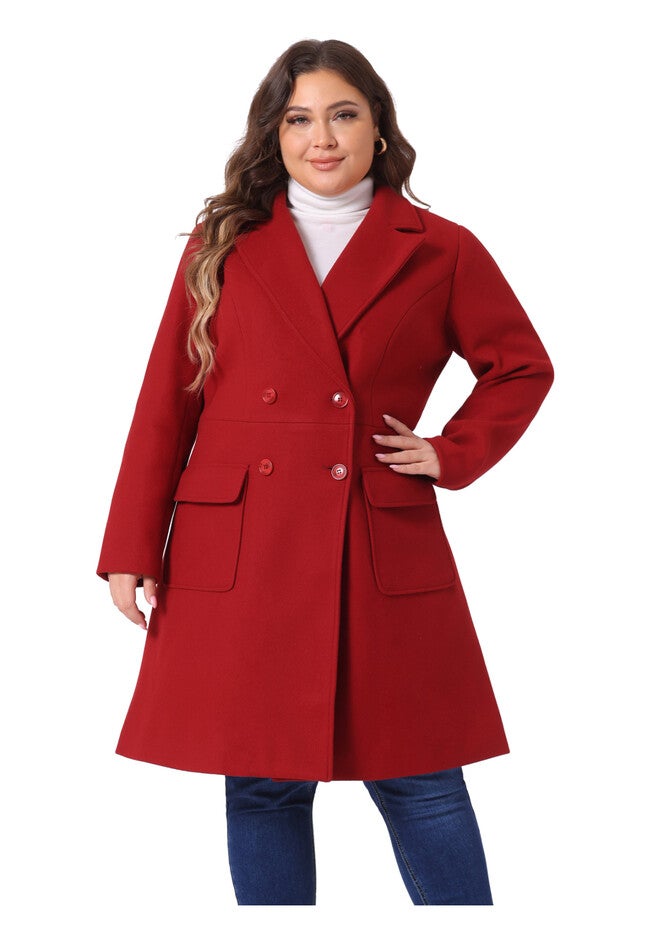 NOTCH LAPEL DOUBLE BREASTED PEA TRENCH COAT, Dark Red / Red, alternate image number 2