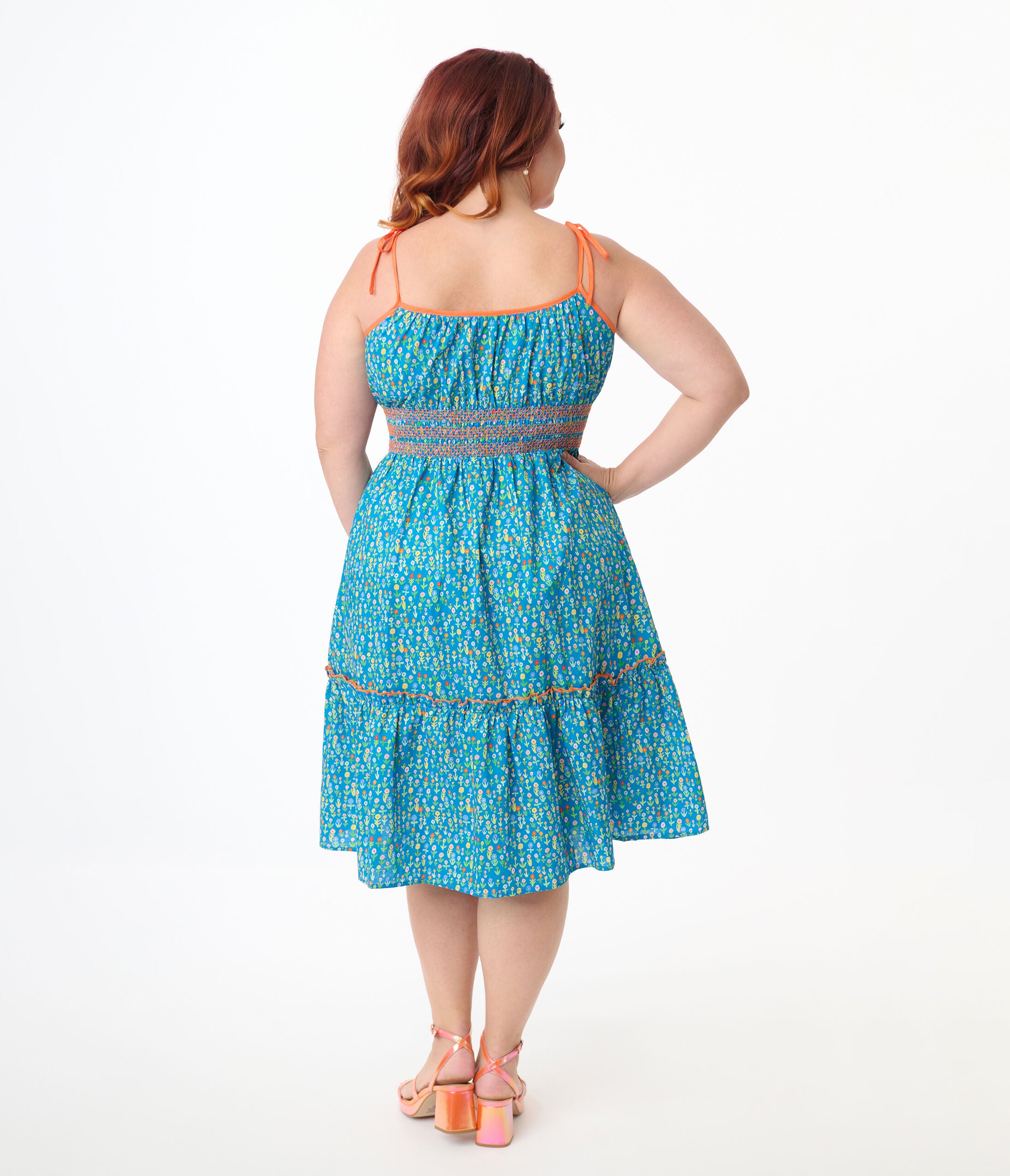 Smak Parlour Plus Size Blue Ditsy Floral Tiered Cotton Flare Dress, Cornflower Blue / Cornflower Blue, alternate image number 2