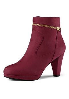ROUND TOE ANKLE MID HEEL BOOTS