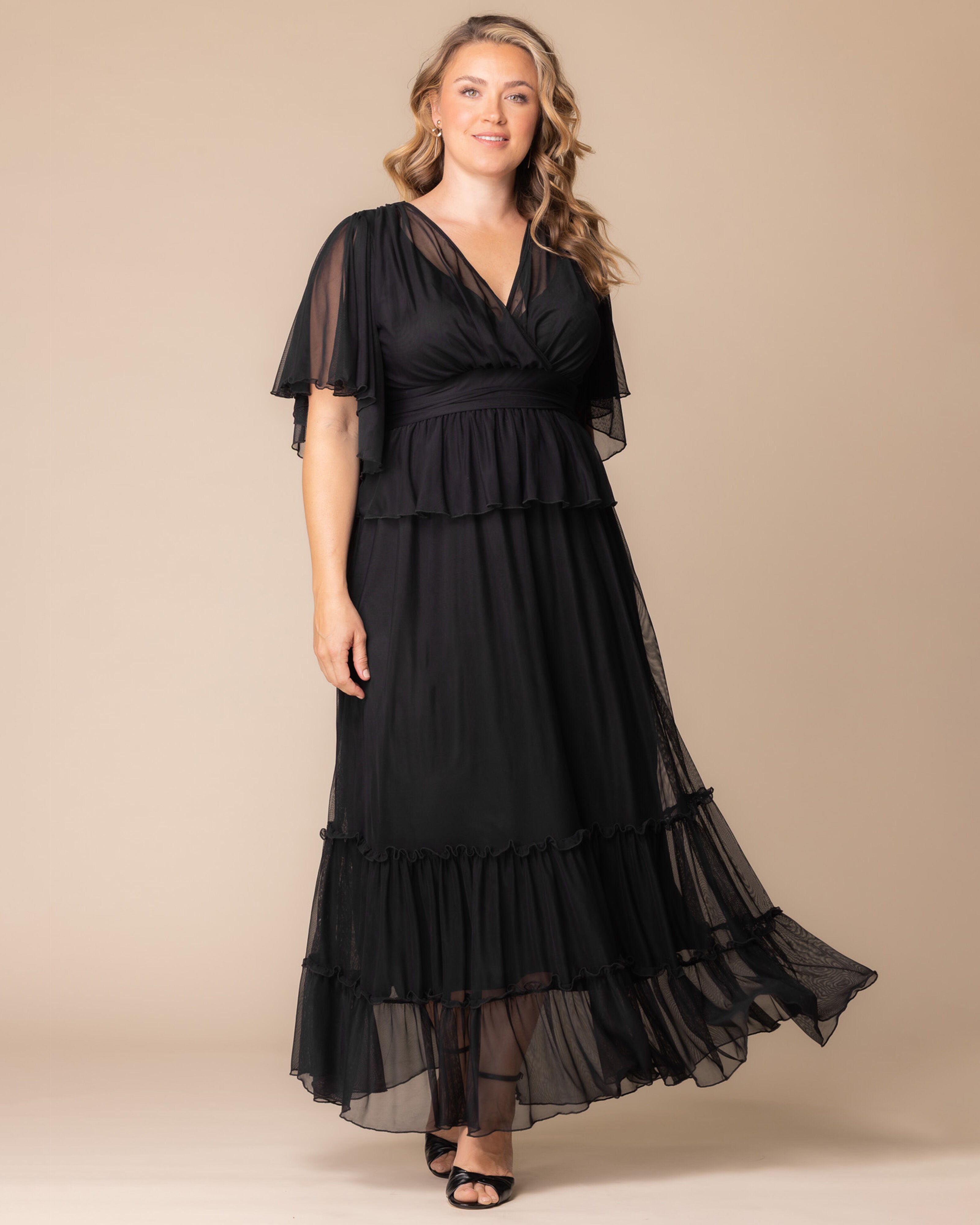 Graceful Tiered Mesh Gown, ONYX / Black, alternate image number 4
