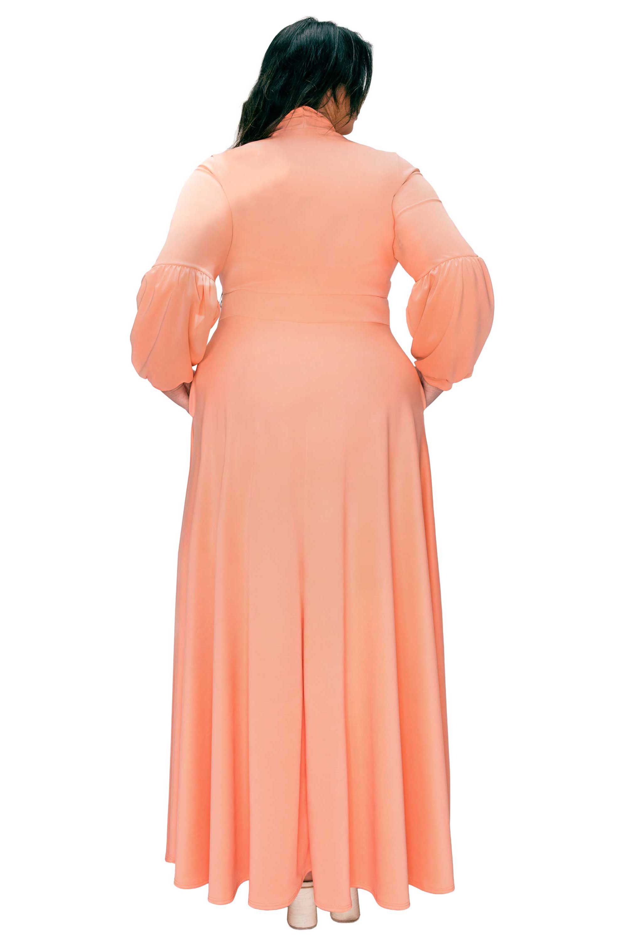 Bella Donna Dress with Ribbon and Bishop Sleeves, Peach / Peach, alternate image number 3
