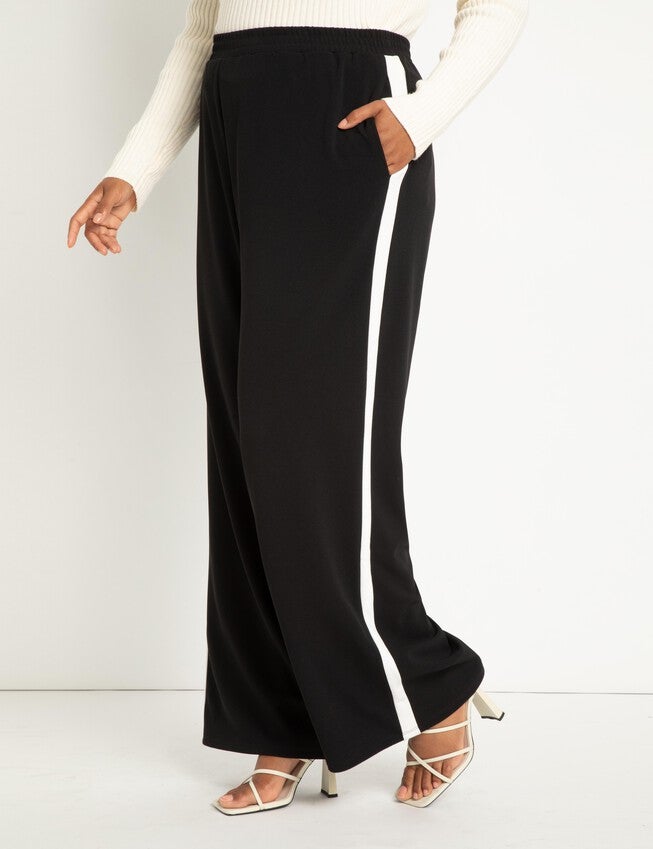 Wide Leg Pant With Side Stripe, Totally Black / Black, alternate image number 1