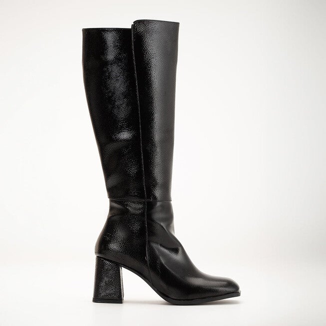 ADELE - BLACK PATENT KNEE HIGH BOOTS, BLACK / Black, hi-res image number 0