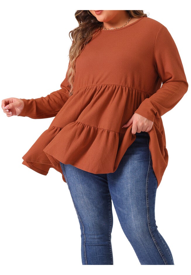 Babydoll Loose Peplum Top Blouse Tunic, Brick Red / Terracotta, alternate image number 1