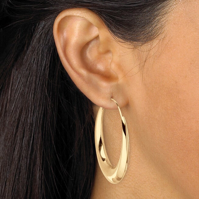 18k Yellow Gold-plated Sterling Silver Puffed Hoop Earrings 1 7/8 inches, Yellow / Yellow, alternate image number null