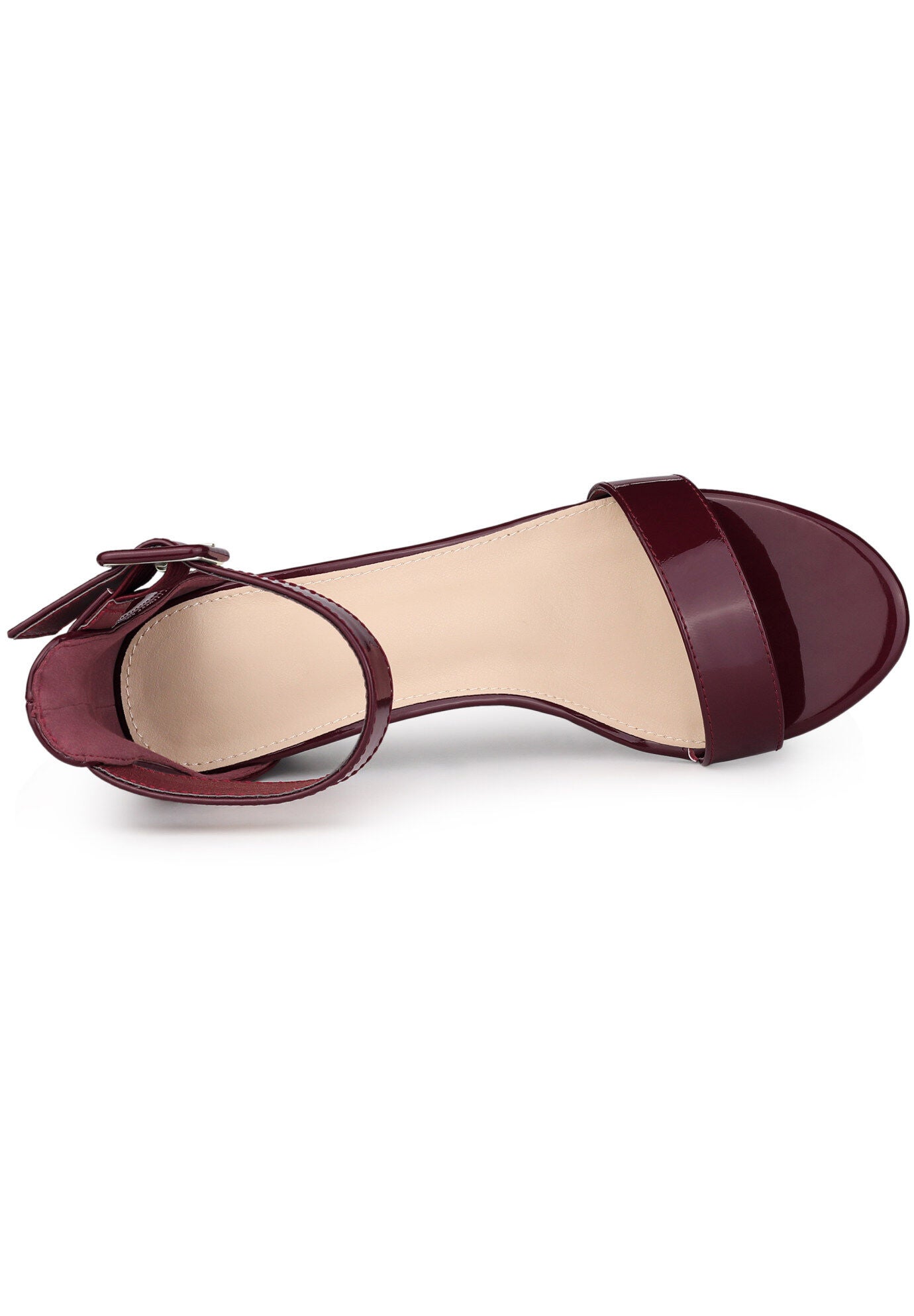 Open Toe Low Block Heel Ankle Strap Sandals, Burgundy / Burgundy, alternate image number 3