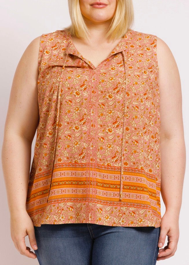 Maliah Sleeveless Floral Top, O215 CORAL / Coral, alternate image number null