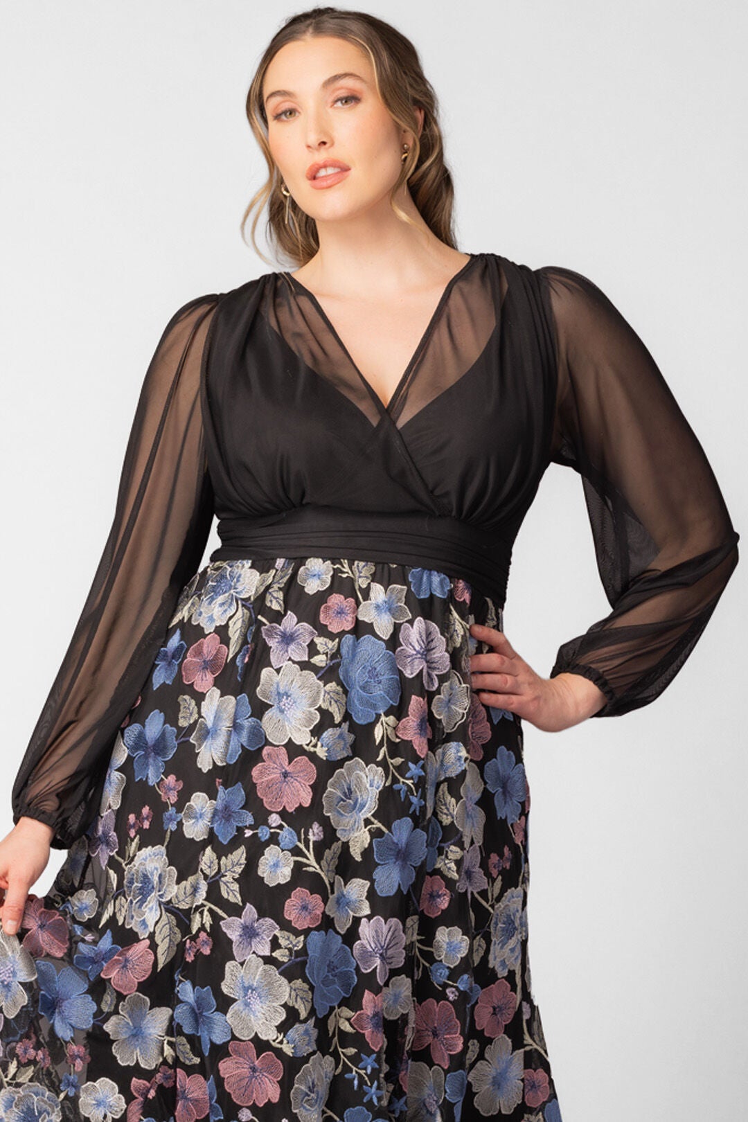 Isabella Embroidered Mesh Gown, Floral Frolic / Black, alternate image number 2