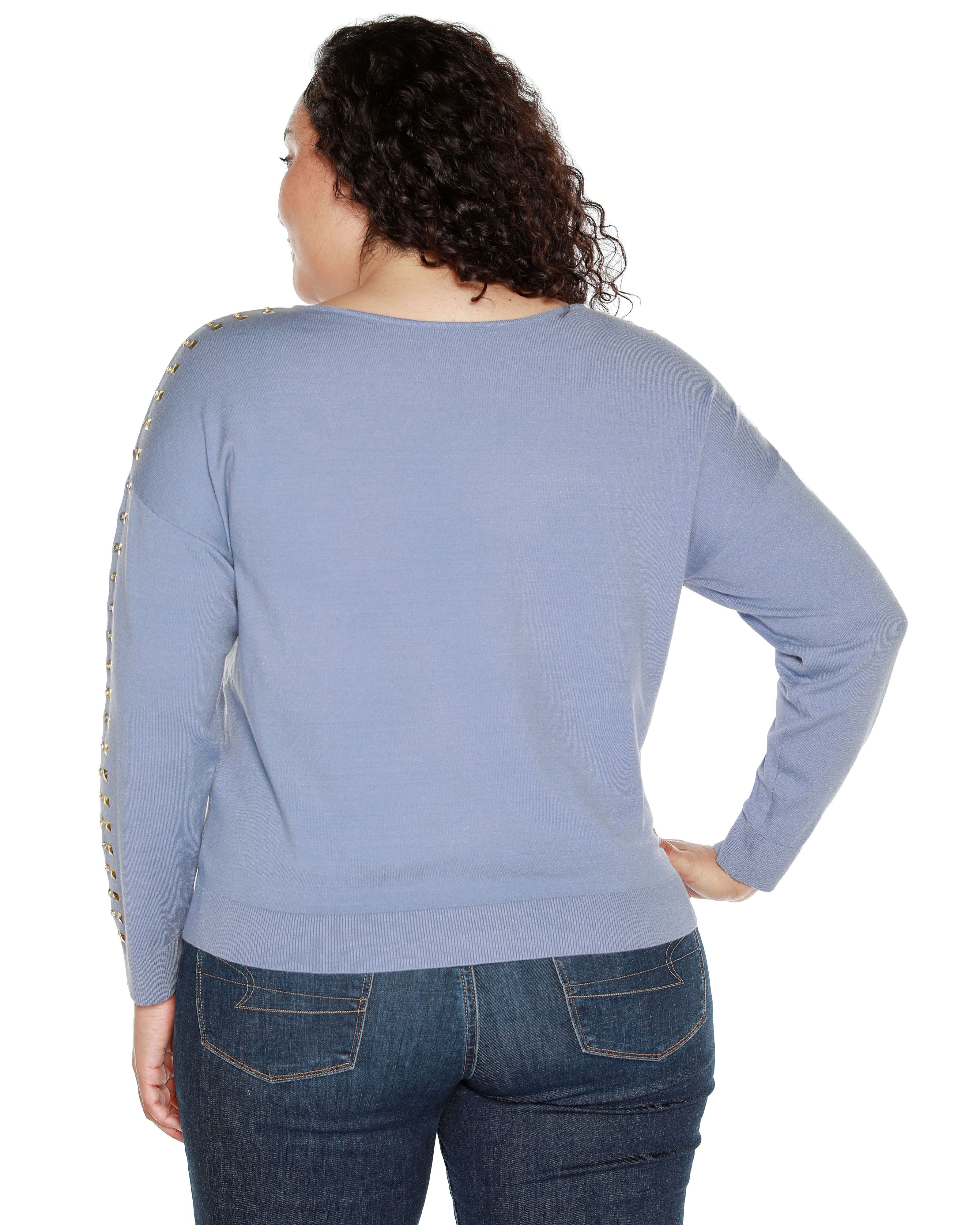 EMBELLISHED BOATNECK SWEATER, Chambray / Dusty Blue, alternate image number 1
