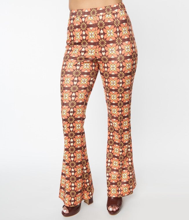 Unique Vintage Orange & Brown Mosaic Flare Pants, , alternate image number 5
