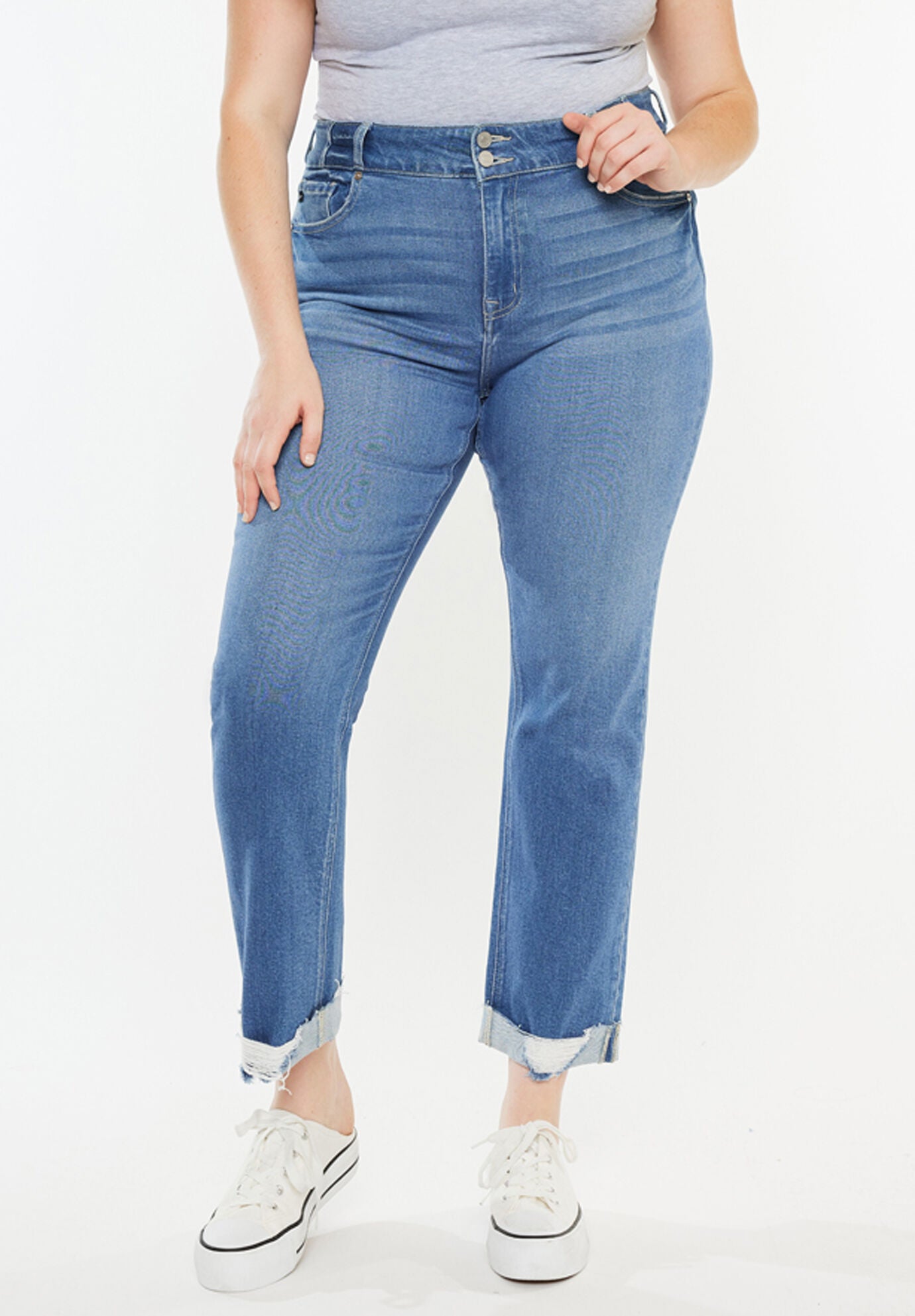 Esme Essentials High Rise Slim Straight Leg Jeans (Plus Size), Medium Wash / Medium Wash, alternate image number 1