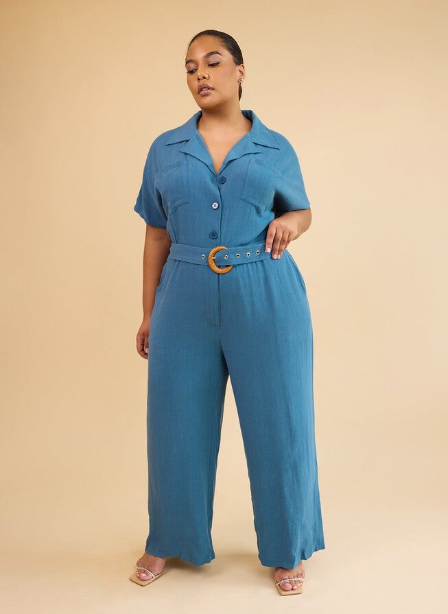 PADMA LINEN BELTED JUMPSUIT - CADET BLUE, Blue / Azure Blue, alternate image number 1