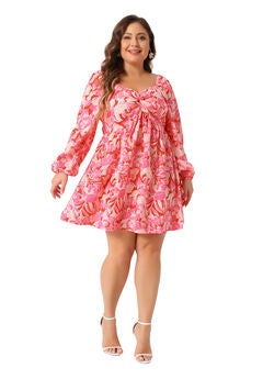 Sweetheart Neckline Puff Long Sleeve Smocked Chiffon A Line Floral Dress