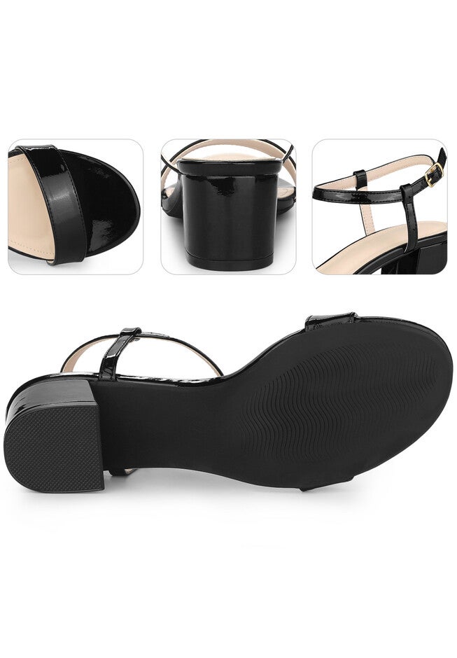 Open Toe Block Heel Ankle Strap Slingback Sandals, Black / Black, alternate image number 2