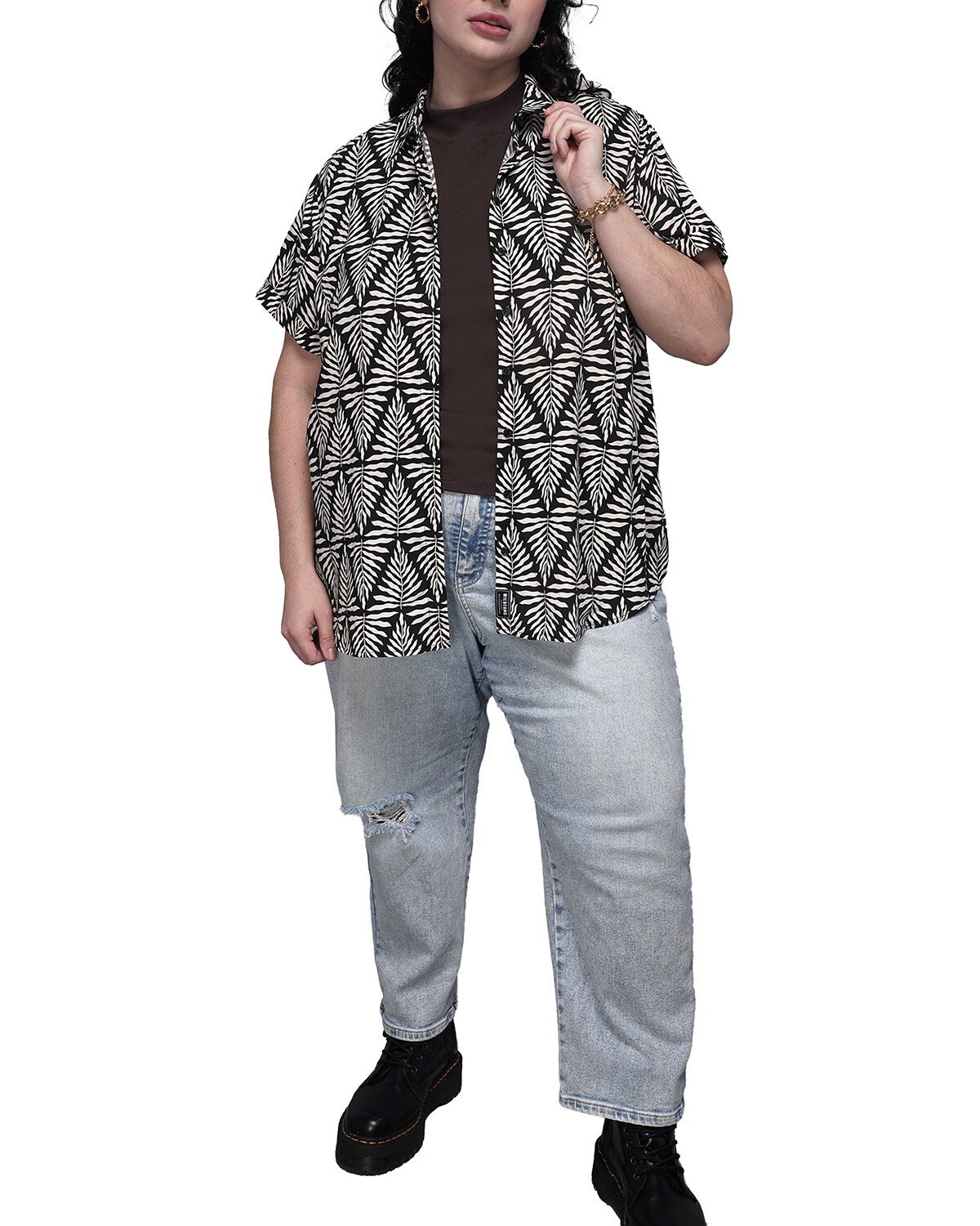 The Empower Button Up, FERN MAZE BLACKWHITE / Black, alternate image number 6