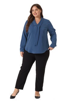 Long Sleeve Tie V Neck Chiffon Blouse