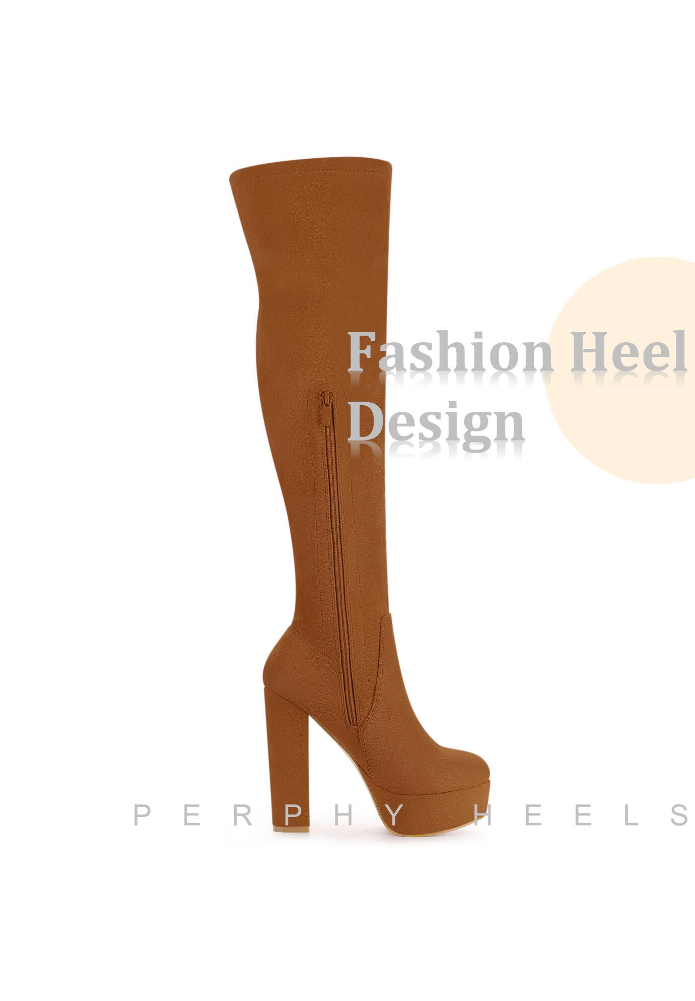 Platform Chunky Heel Over the Knee Thigh High Boots, Brown / Brown, alternate image number 1