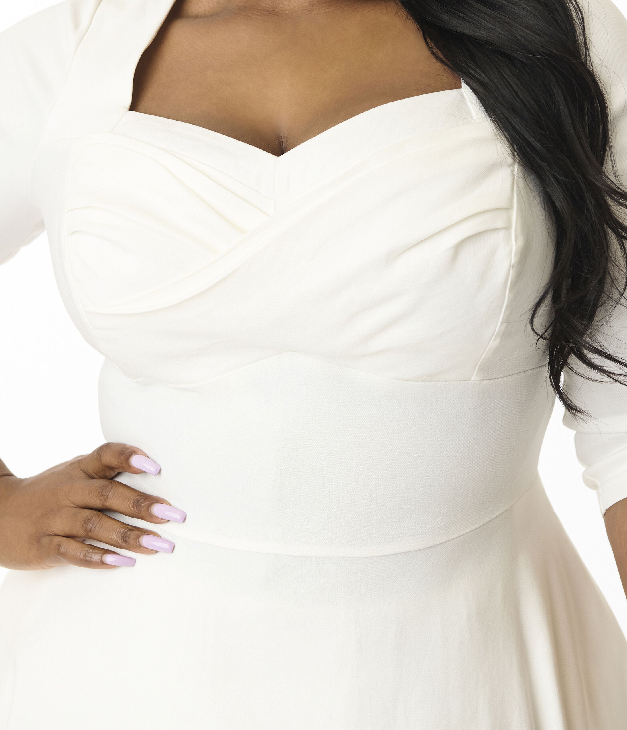 Unique Vintage Plus Size 1950s Emerald Green Pleated Bust Swing Dress, Ivory / Ivory, alternate image number 1