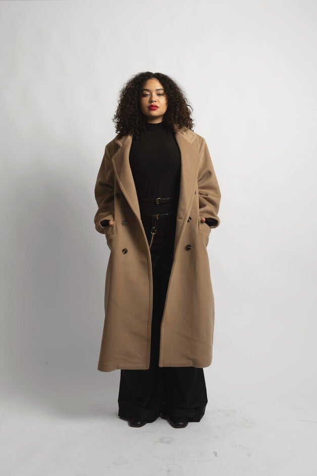 Double Breasted Car Coat, Soft Camel / Tan, alternate image number null