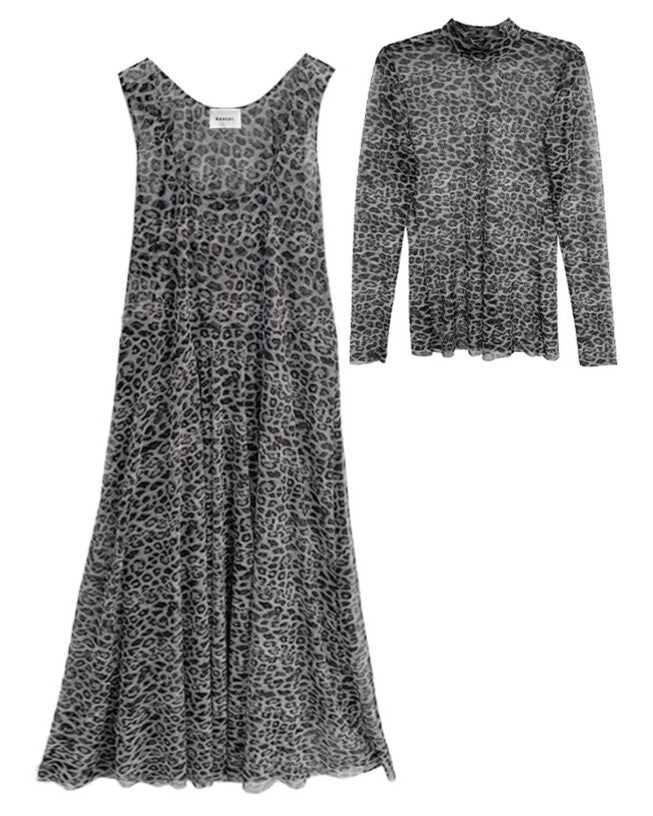 Mesh Snow Leopard 2 Piece Dress Set, Snow Leopard / Cool Gray, alternate image number null