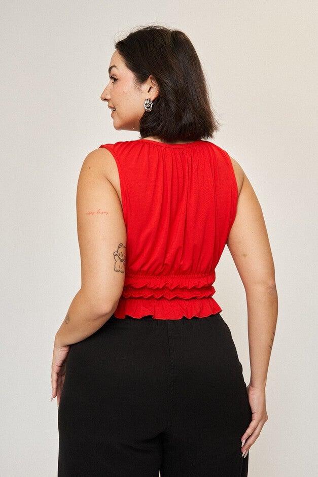 Molly Shirred Waist Top, Cherry / Red, alternate image number 1