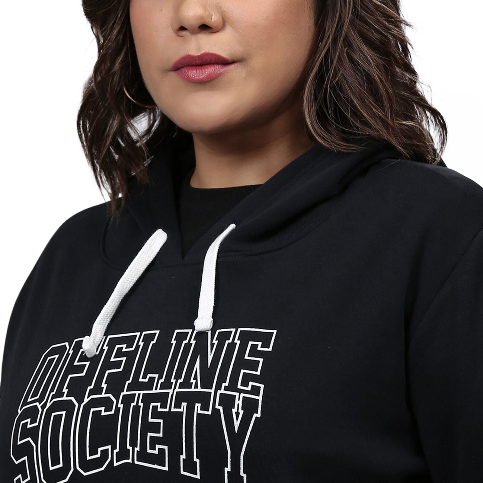 Black Hooded "Offline Society" Printed Sweatshirt, Black / Black, alternate image number 2