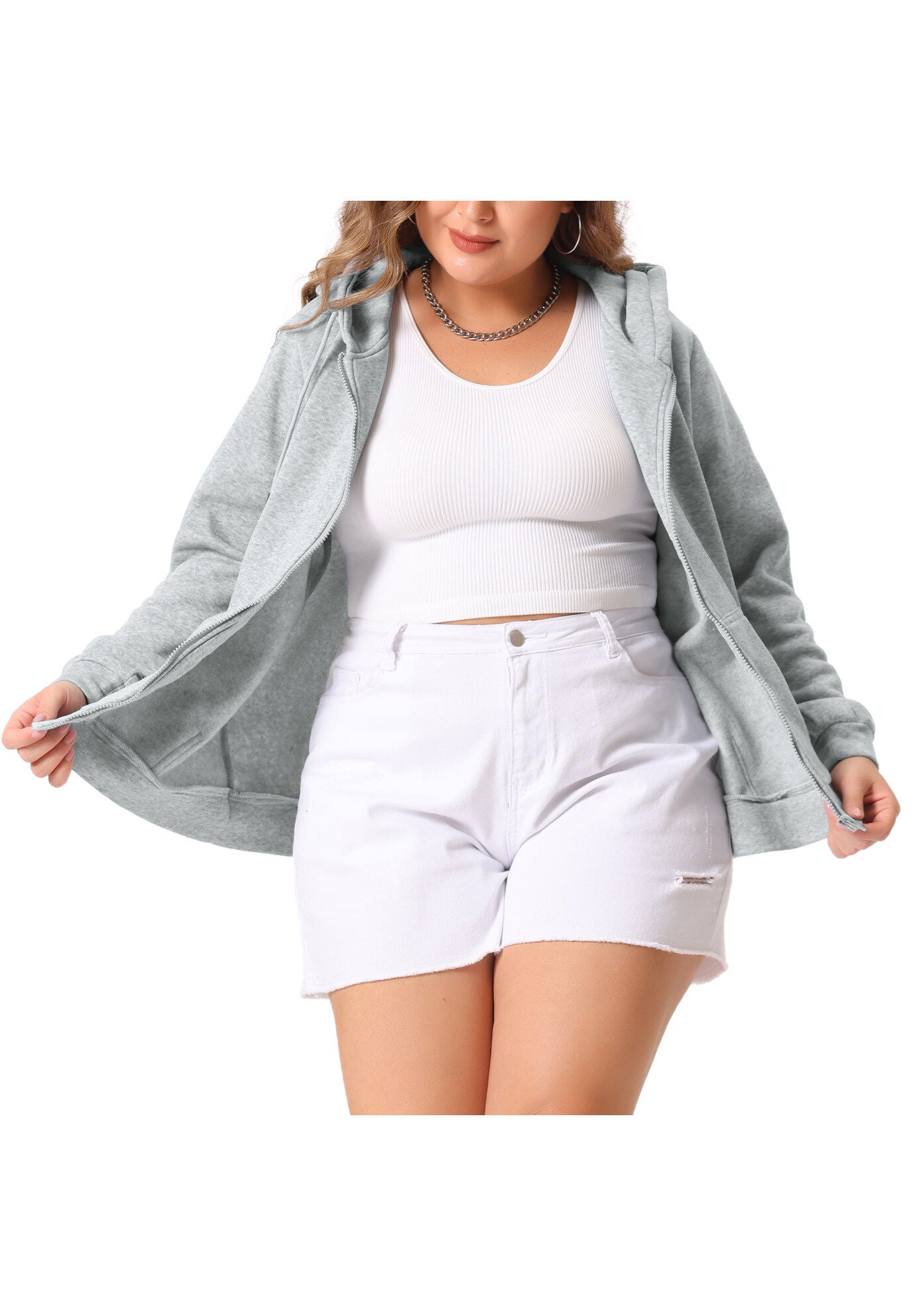 HOODIES FULL ZIP UP LONG SLEEVE SWEATSHIRT JACKET, Grey / Light Grey, alternate image number 1