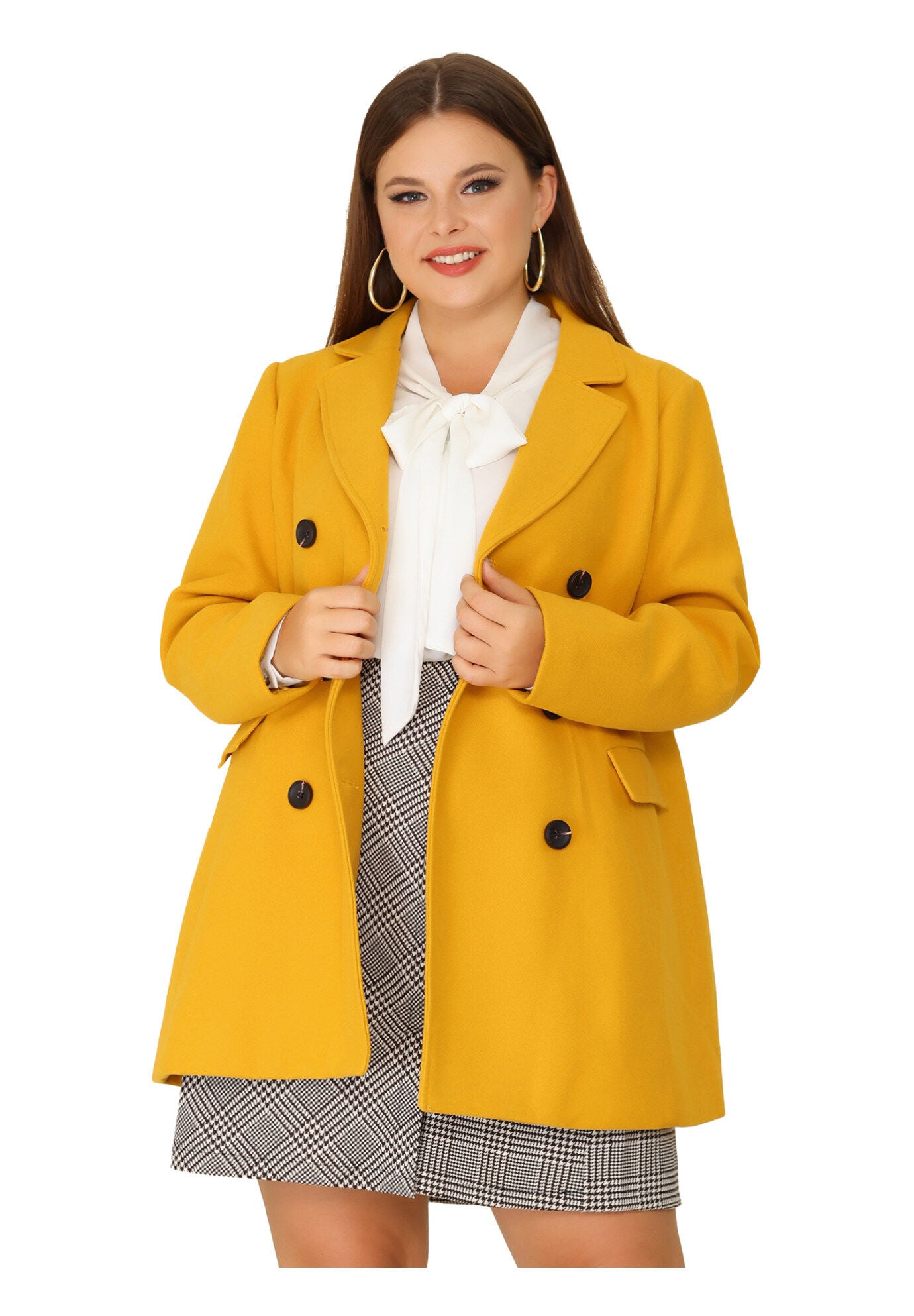 NOTCHED LAPEL DOUBLE BREASTED COAT, Mustard Yellow / Yellow, alternate image number 1