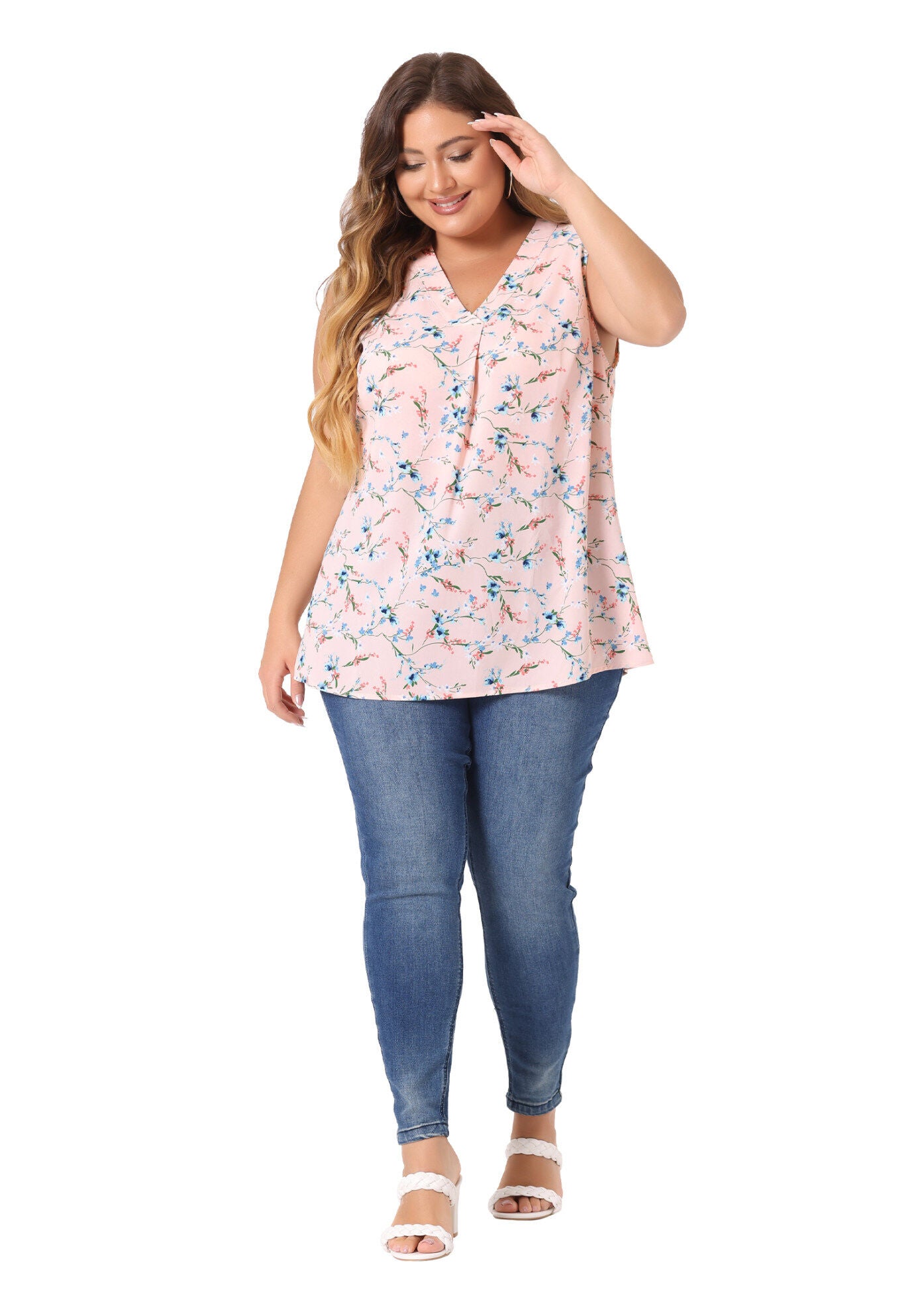 Floral Blouse Sleeveless Tank Top, Pink / Pink, hi-res image number 0