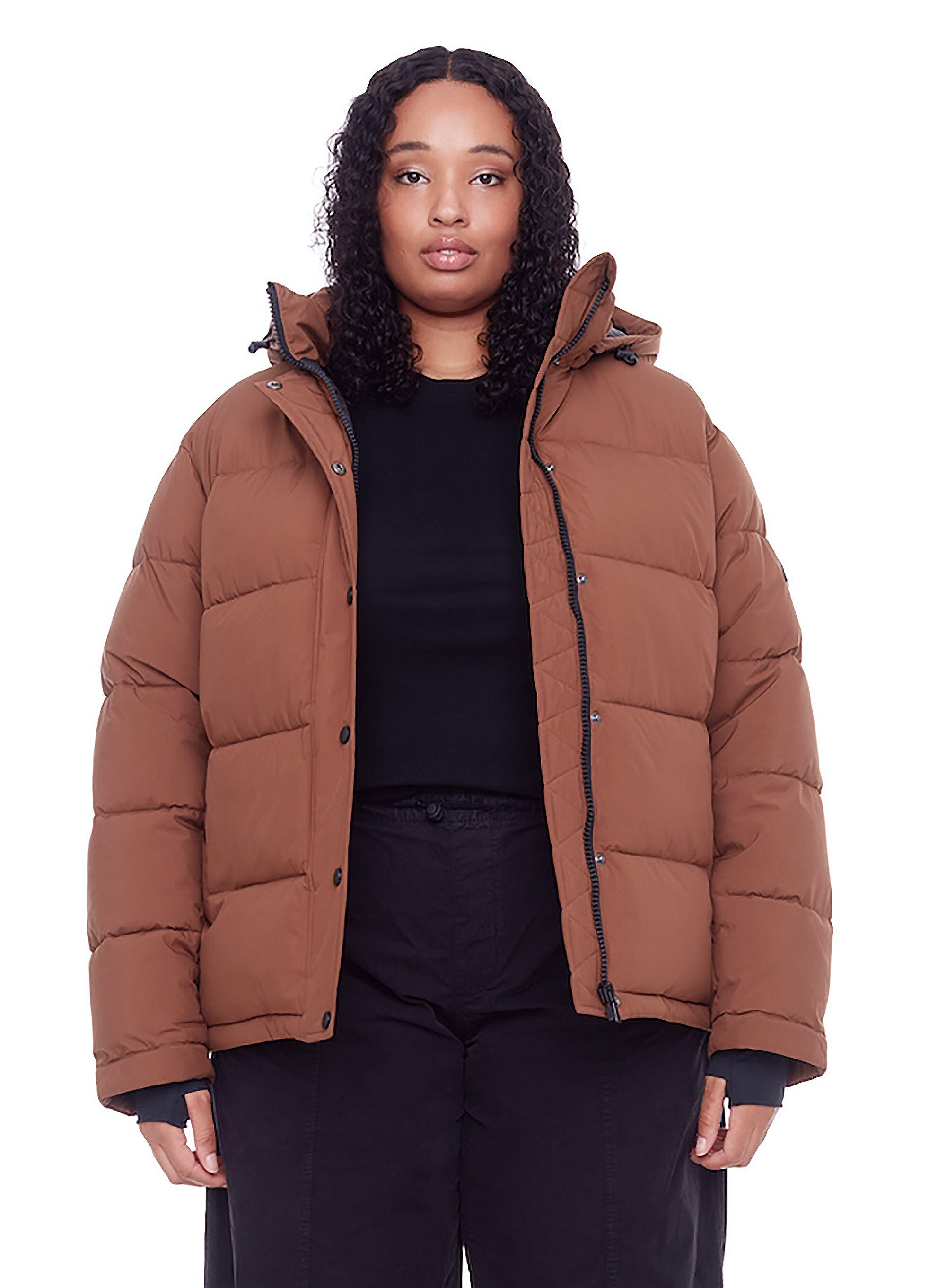 Women&#39;s Plus Size - FORILLON | Vegan Down Recycled Short Quilted Puffer Jacket, Maple / Brown, hi-res image number 0